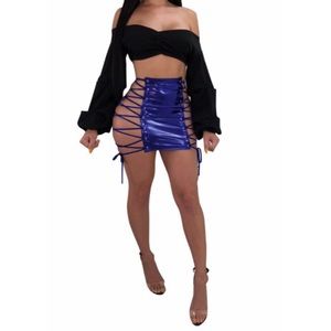 Sexy Blue Lace Up Mini Skirt